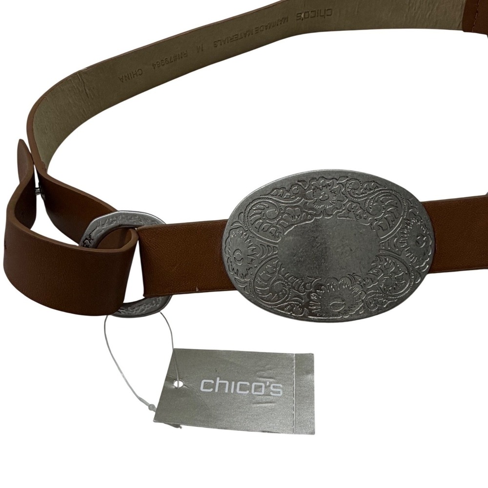 Chico's Concho Belt Marta West Slouch Size M Cognac Leather Boho Western NWT - Picture 3 of 11